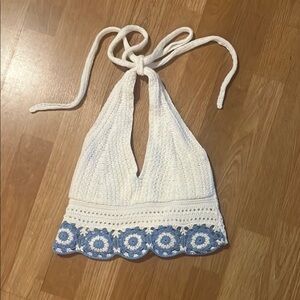 Hollister White and Blue Crochet Halter Top. Size XS